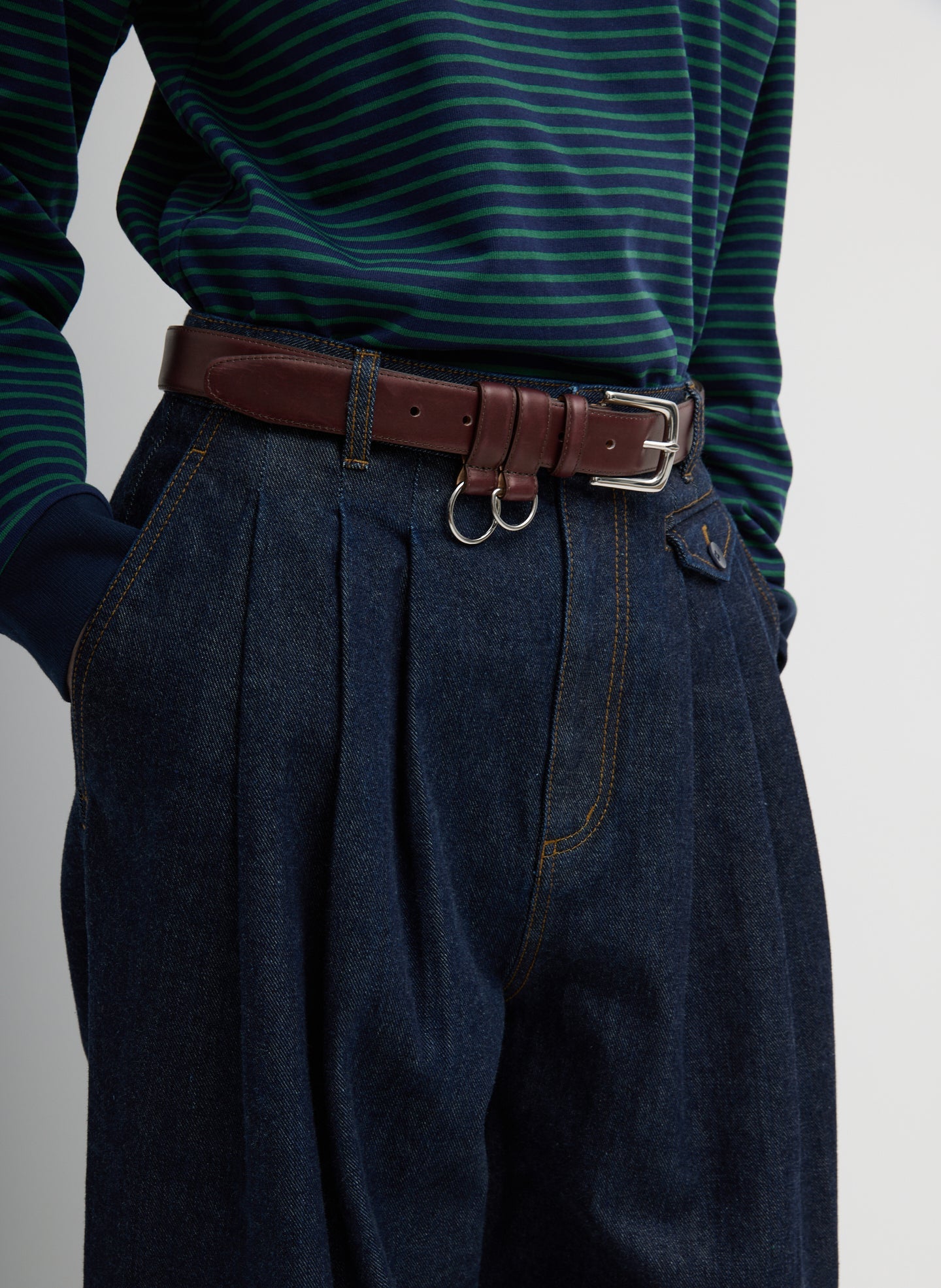 Indigo Denim Triple Pleat Jean | Tibi