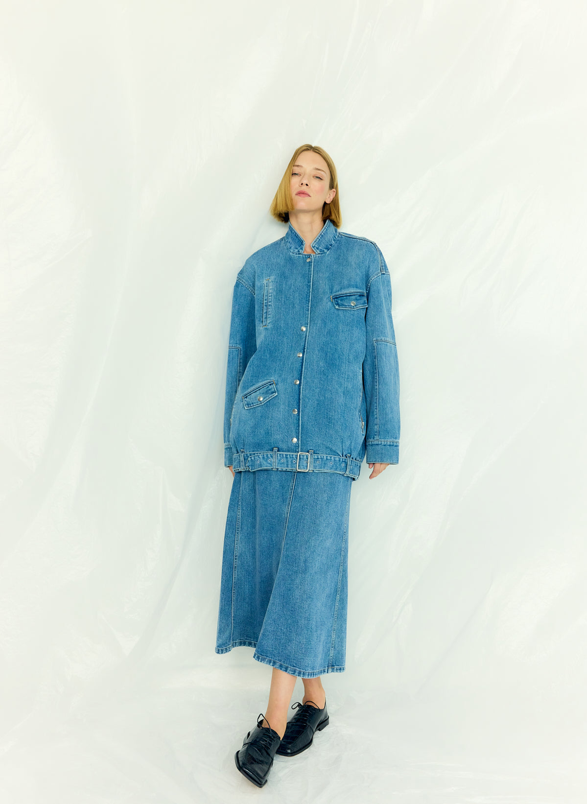 Classic Denim Sculpted Silke Skirt | Tibi
