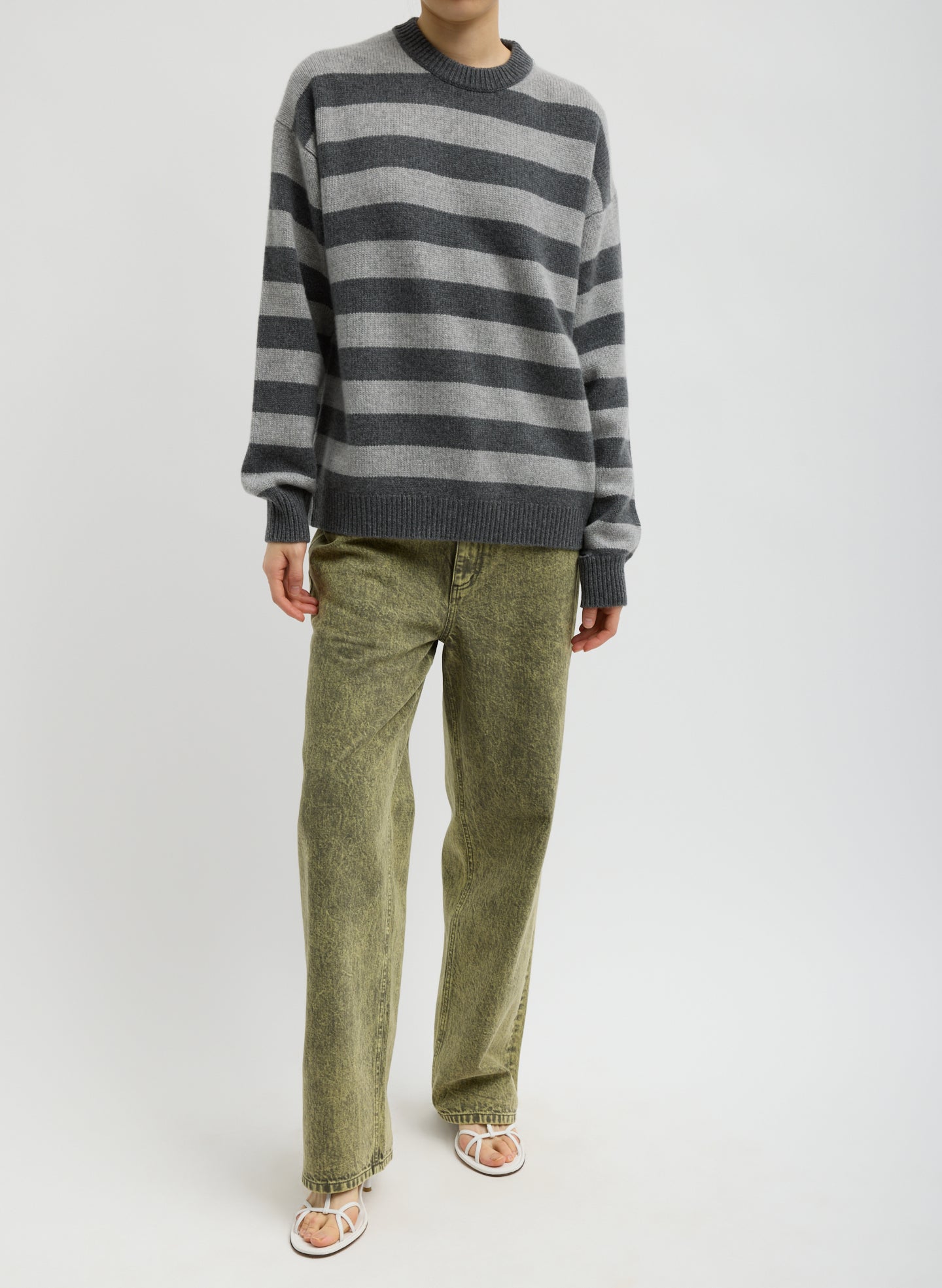Striped Cashmere Crewneck Easy Pullover | Tibi