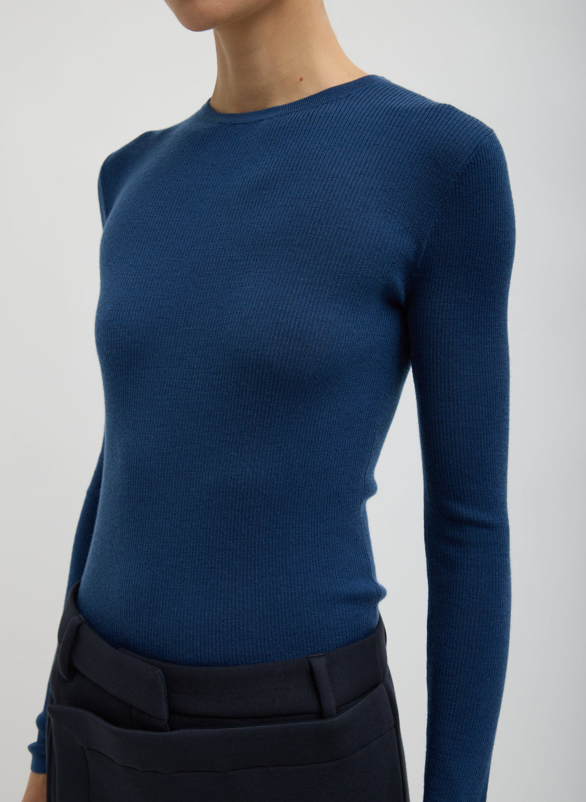 Featherweight Ribbed Sweater Crewneck Pullover | Tibi
