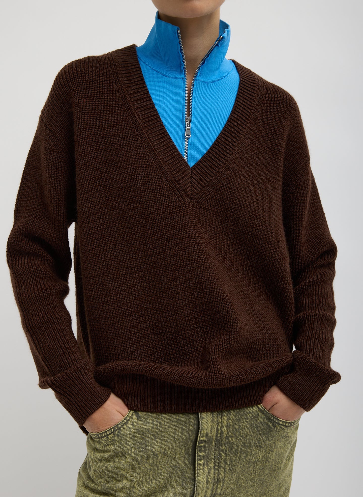 Cardigan Stitch V-Neck With Removable Dickie | Tibi