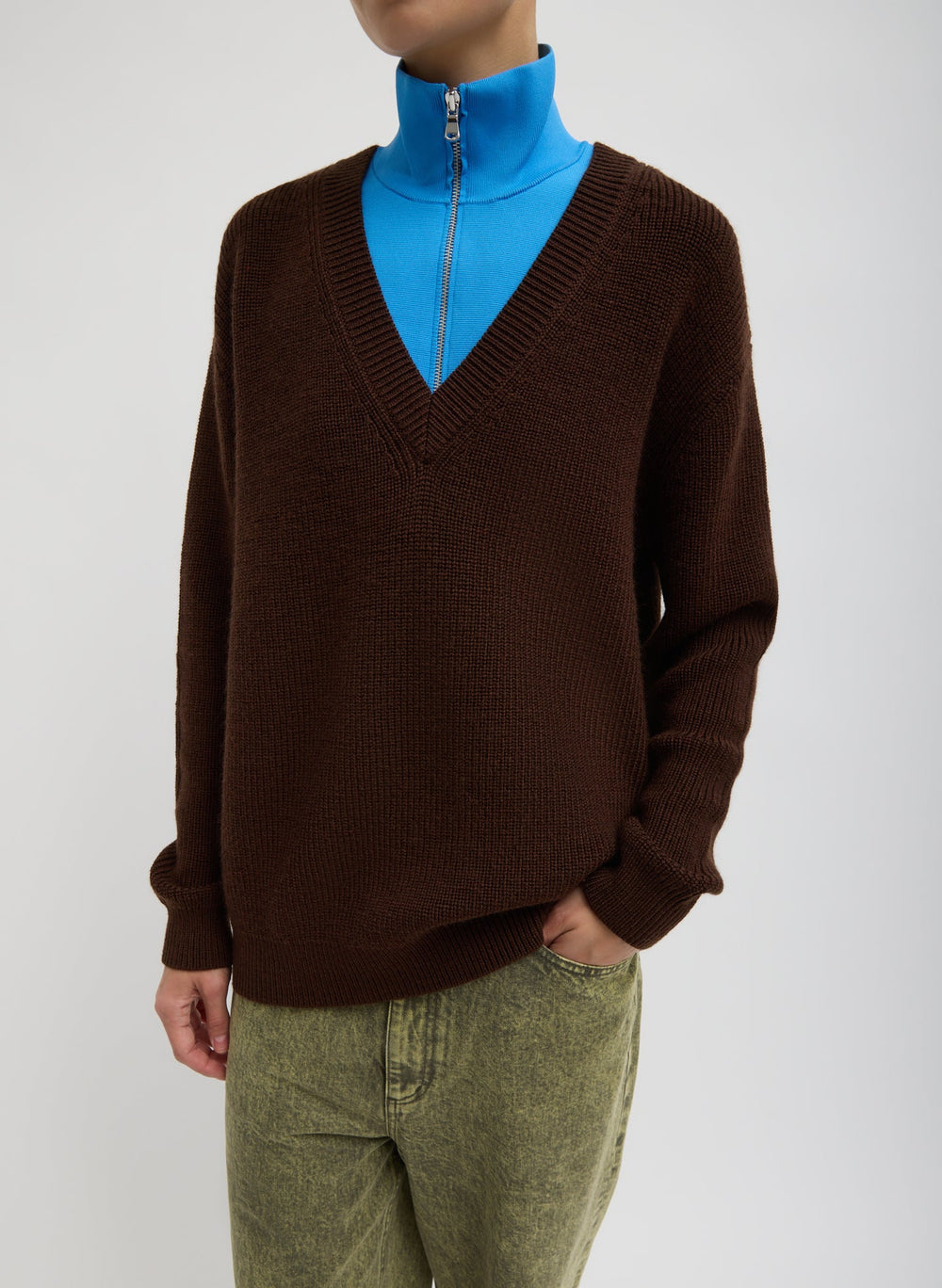 Cardigan Stitch V-Neck With Removable Dickie | Tibi