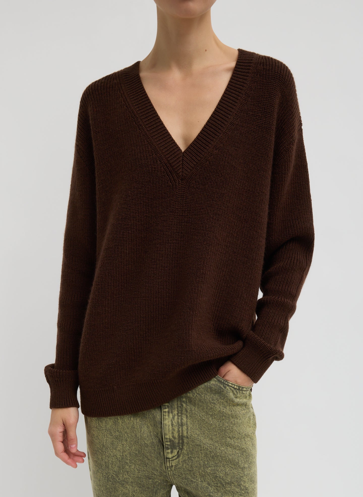 Cardigan Stitch V-Neck With Removable Dickie | Tibi