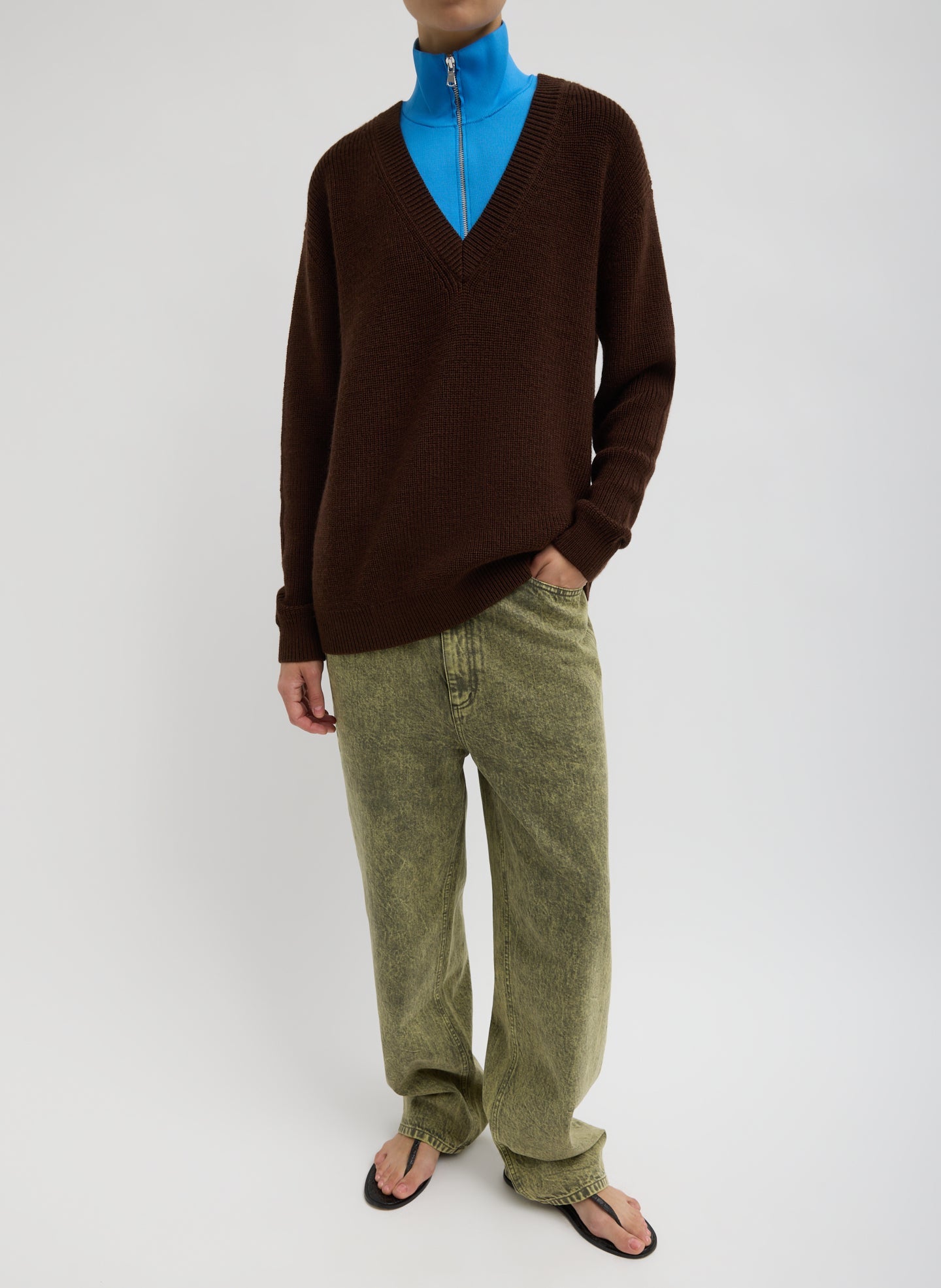 Cardigan Stitch V-Neck With Removable Dickie | Tibi