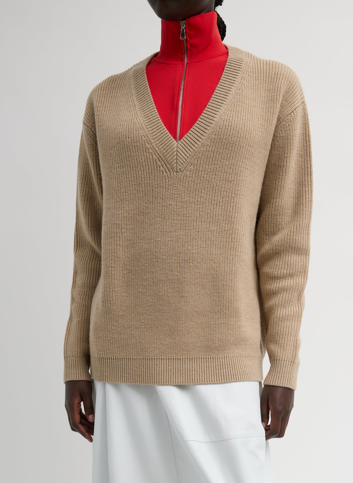 Cardigan Stitch V-Neck With Removable Dickie | Tibi