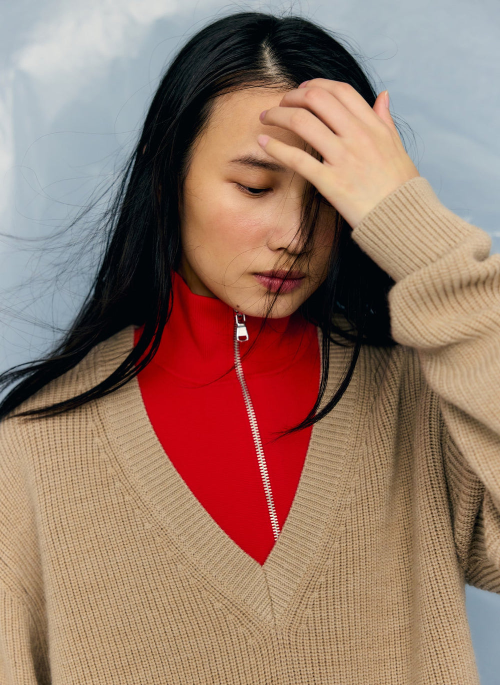 Cardigan Stitch V-Neck With Removable Dickie | Tibi