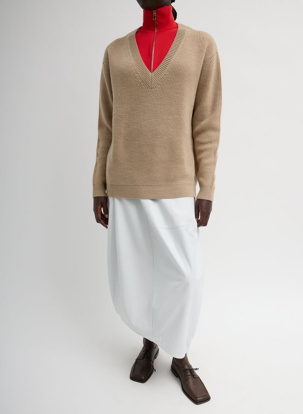 Cardigan Stitch V-Neck With Removable Dickie | Tibi