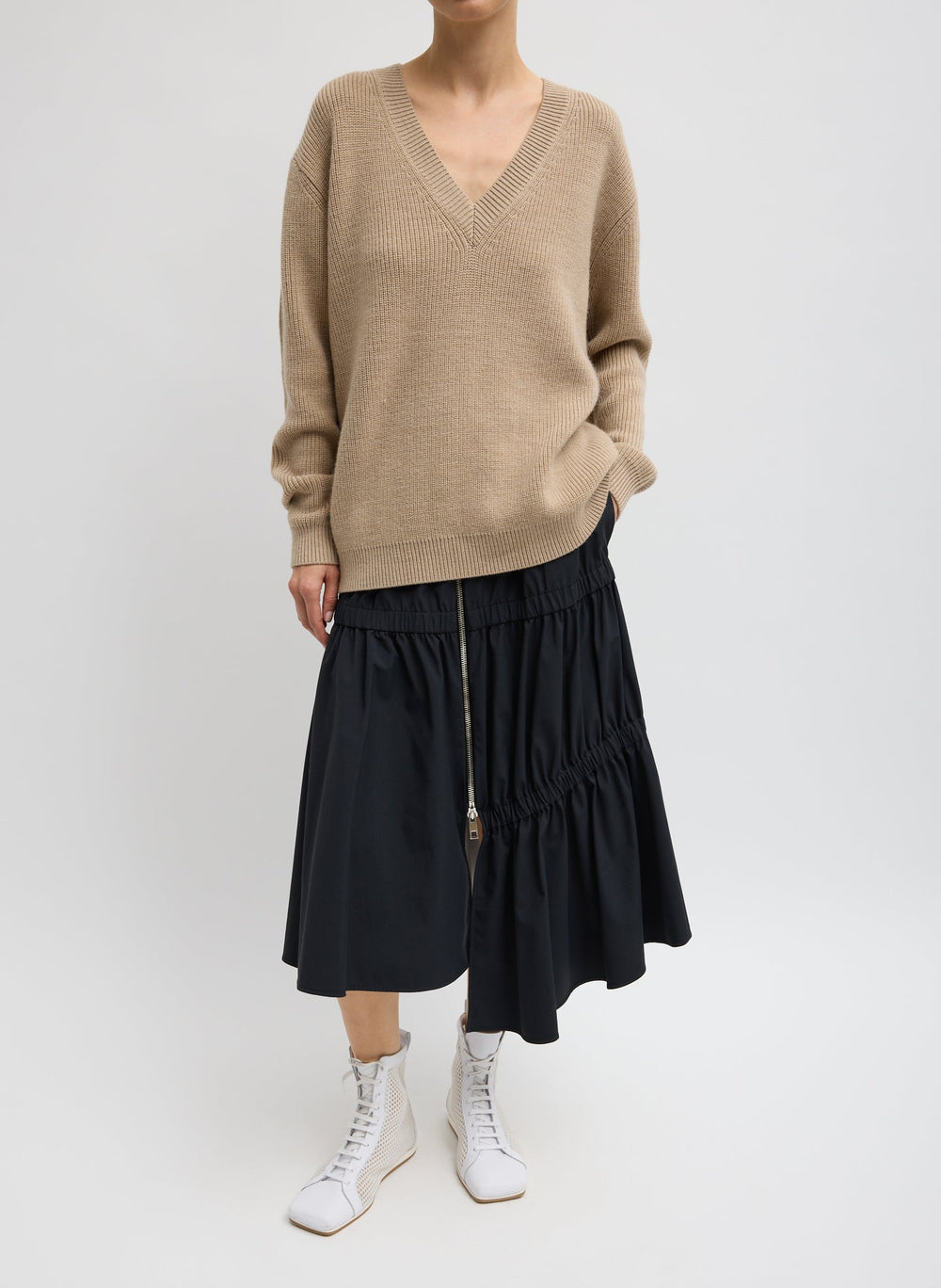 Cardigan Stitch V-Neck With Removable Dickie | Tibi