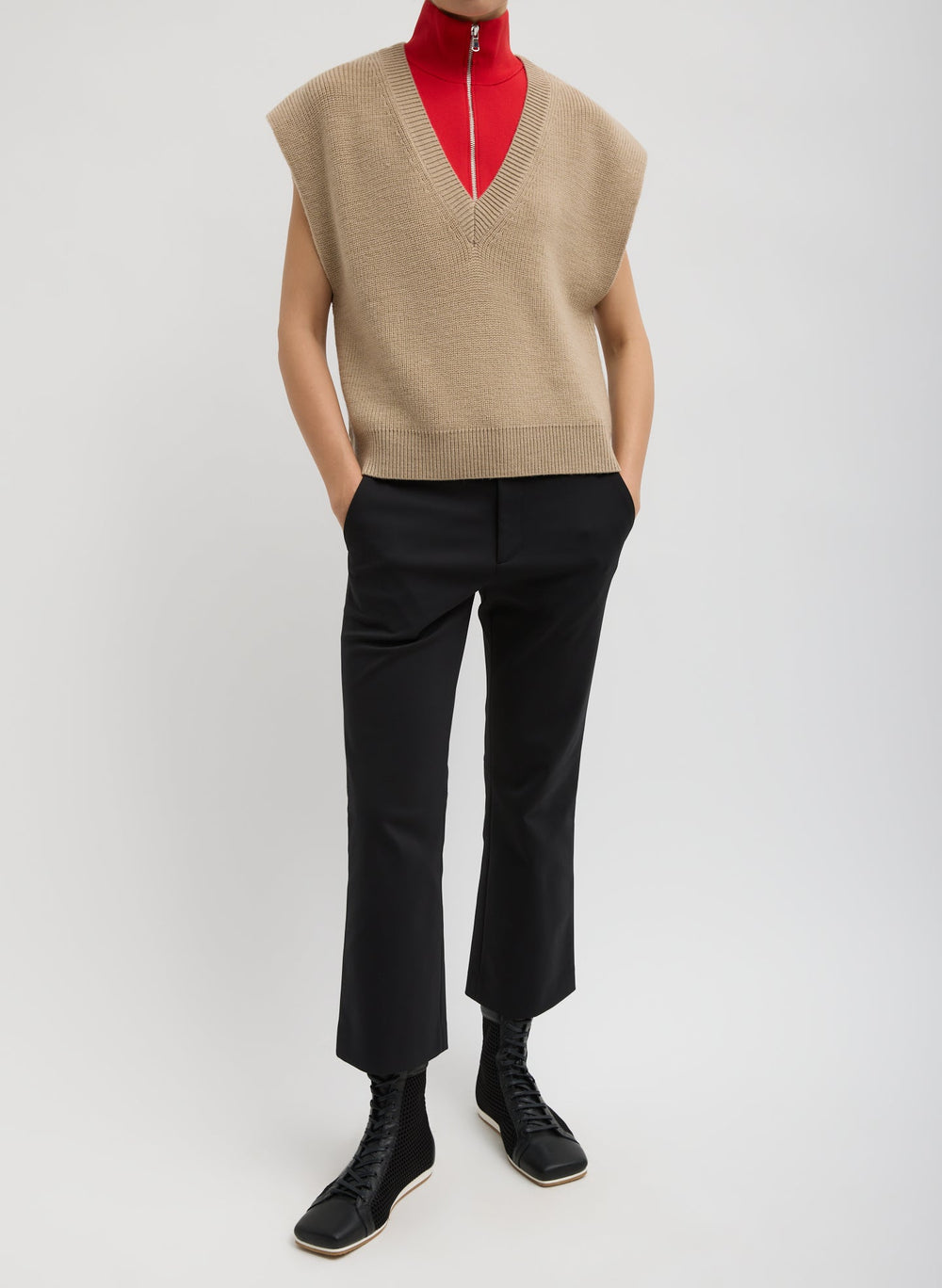 Cardigan Stitch Sweater Vest With Removable Dickie | Tibi