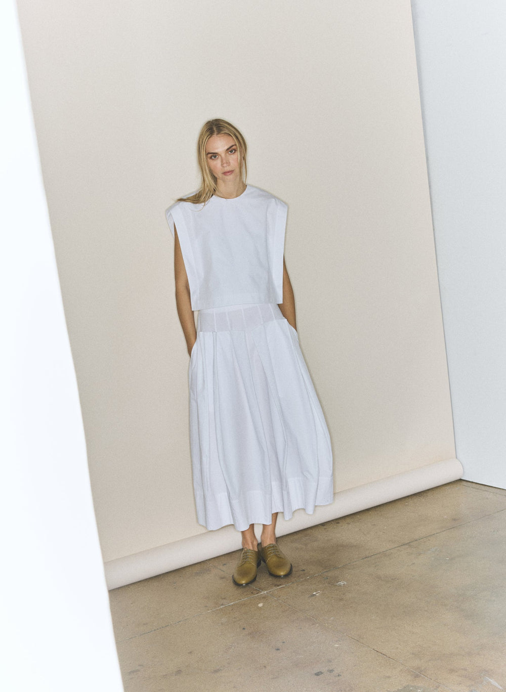 Compact Eco Poplin Cropped Square Top | Tibi