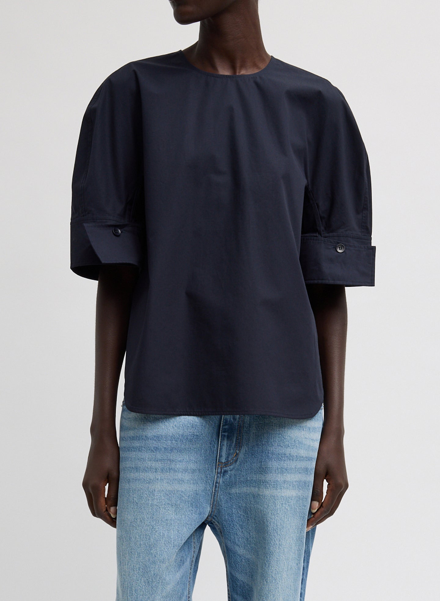 Compact Eco Poplin Reverse Sleeve Top | Tibi