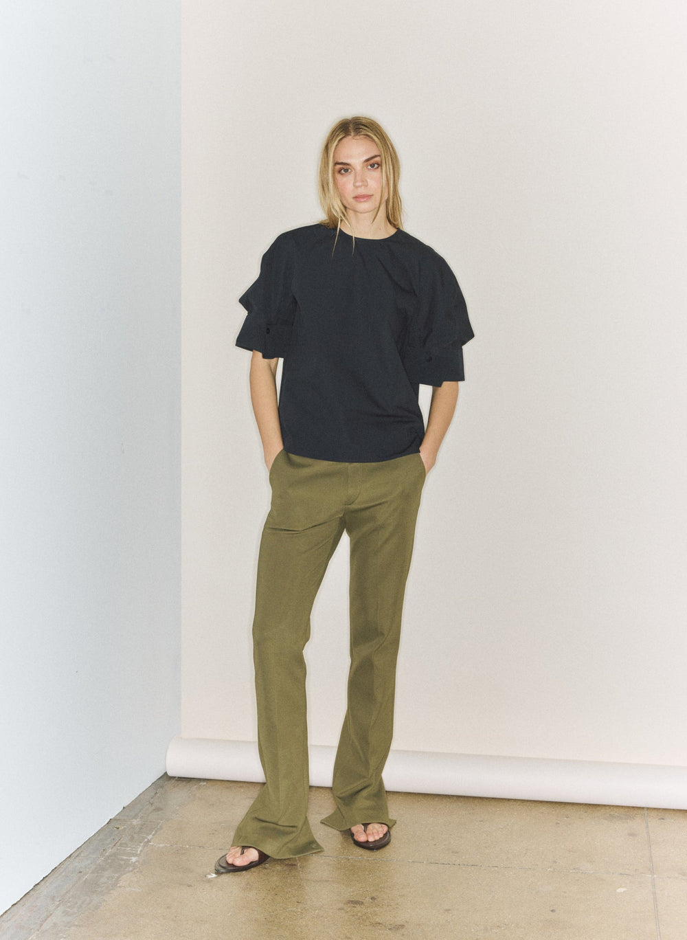 Compact Eco Poplin Reverse Sleeve Top | Tibi
