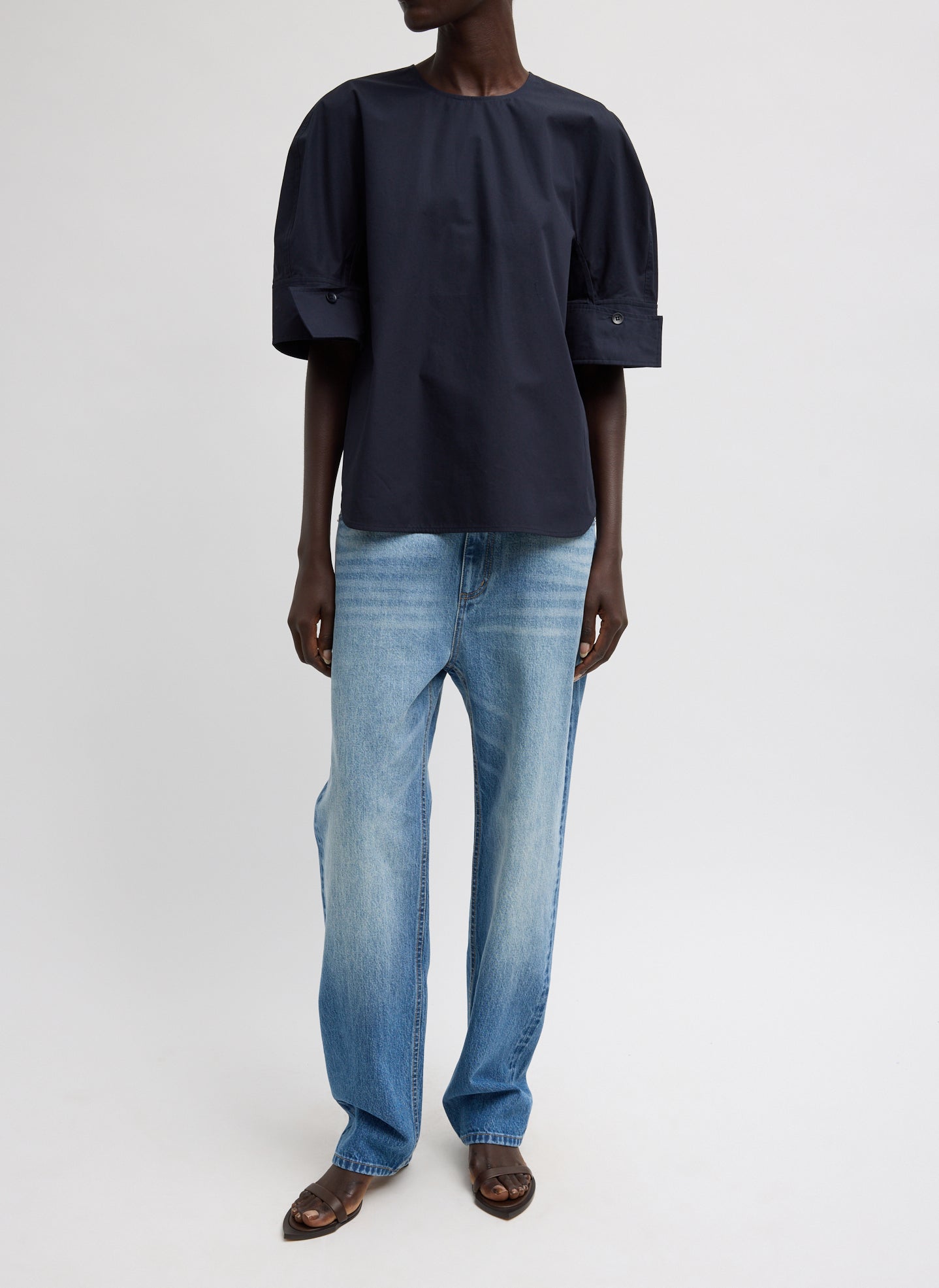 Compact Eco Poplin Reverse Sleeve Top | Tibi