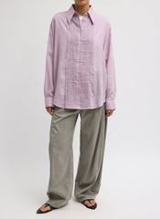 Ultra Light Silk Tencel Striped Pintucked Shirt | Tibi