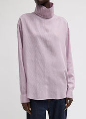 Ultra Light Silk Tencel Striped Funnel Neck Shirt | Tibi