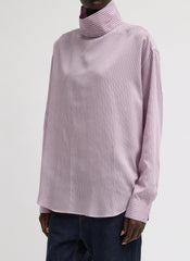 Ultra Light Silk Tencel Striped Funnel Neck Shirt | Tibi