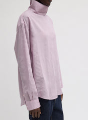 Ultra Light Silk Tencel Striped Funnel Neck Shirt | Tibi