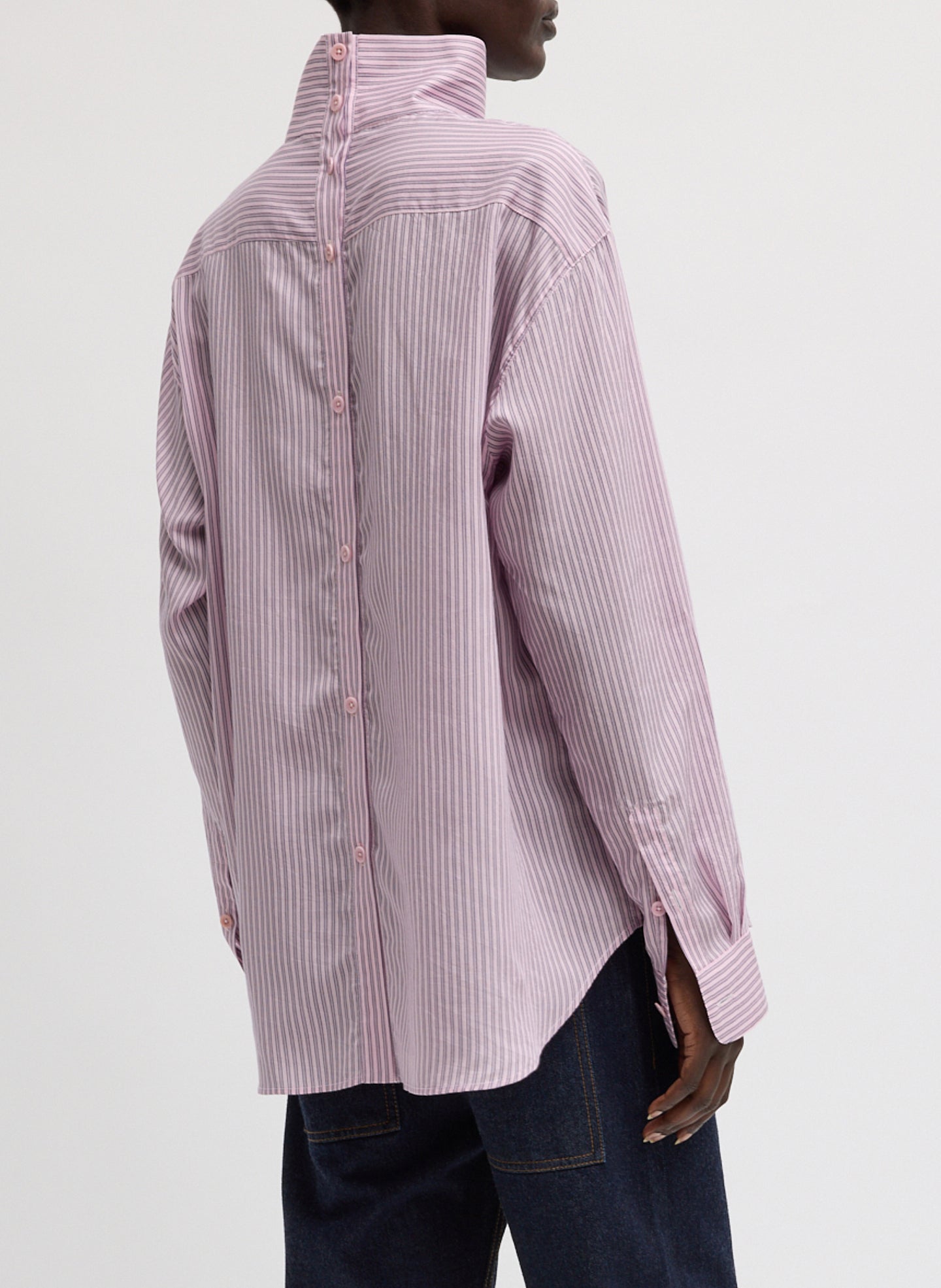 Ultra Light Silk Tencel Striped Funnel Neck Shirt | Tibi