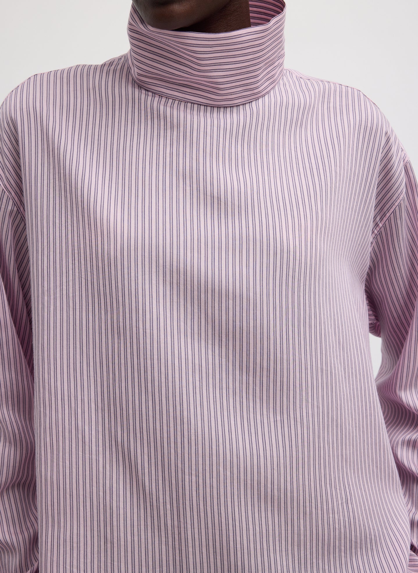 Ultra Light Silk Tencel Striped Funnel Neck Shirt | Tibi