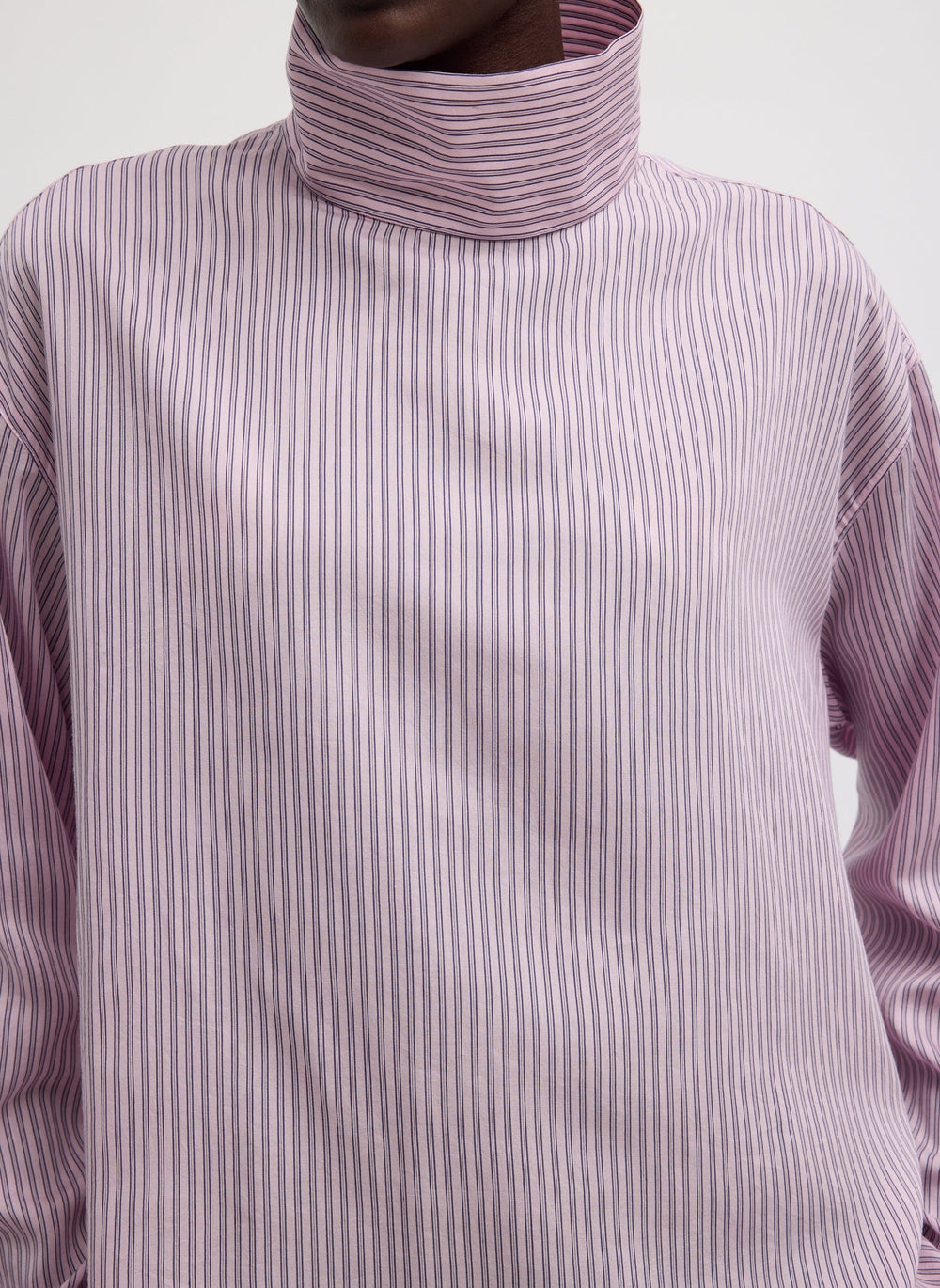 Ultra Light Silk Tencel Striped Funnel Neck Shirt | Tibi