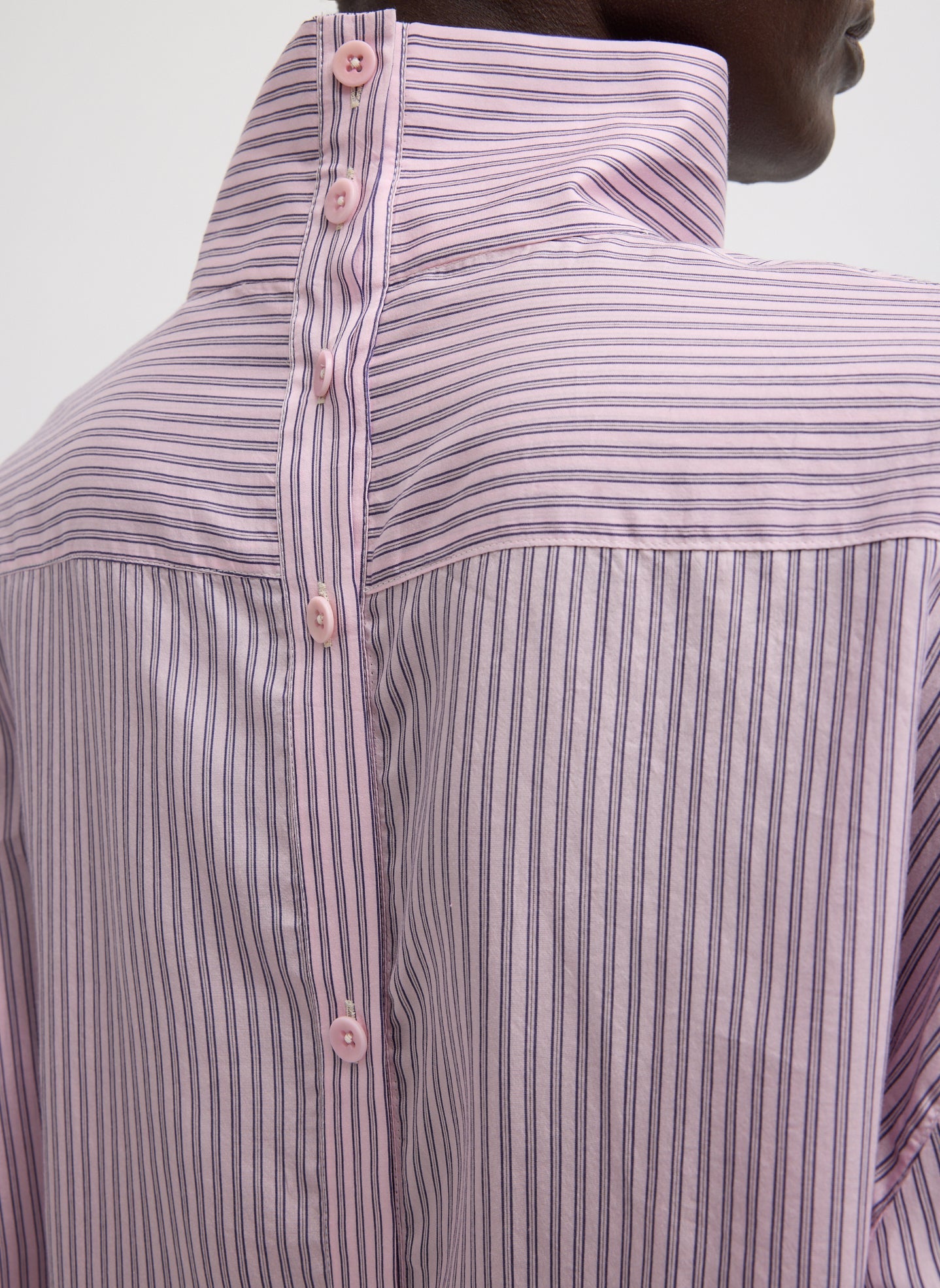 Ultra Light Silk Tencel Striped Funnel Neck Shirt | Tibi