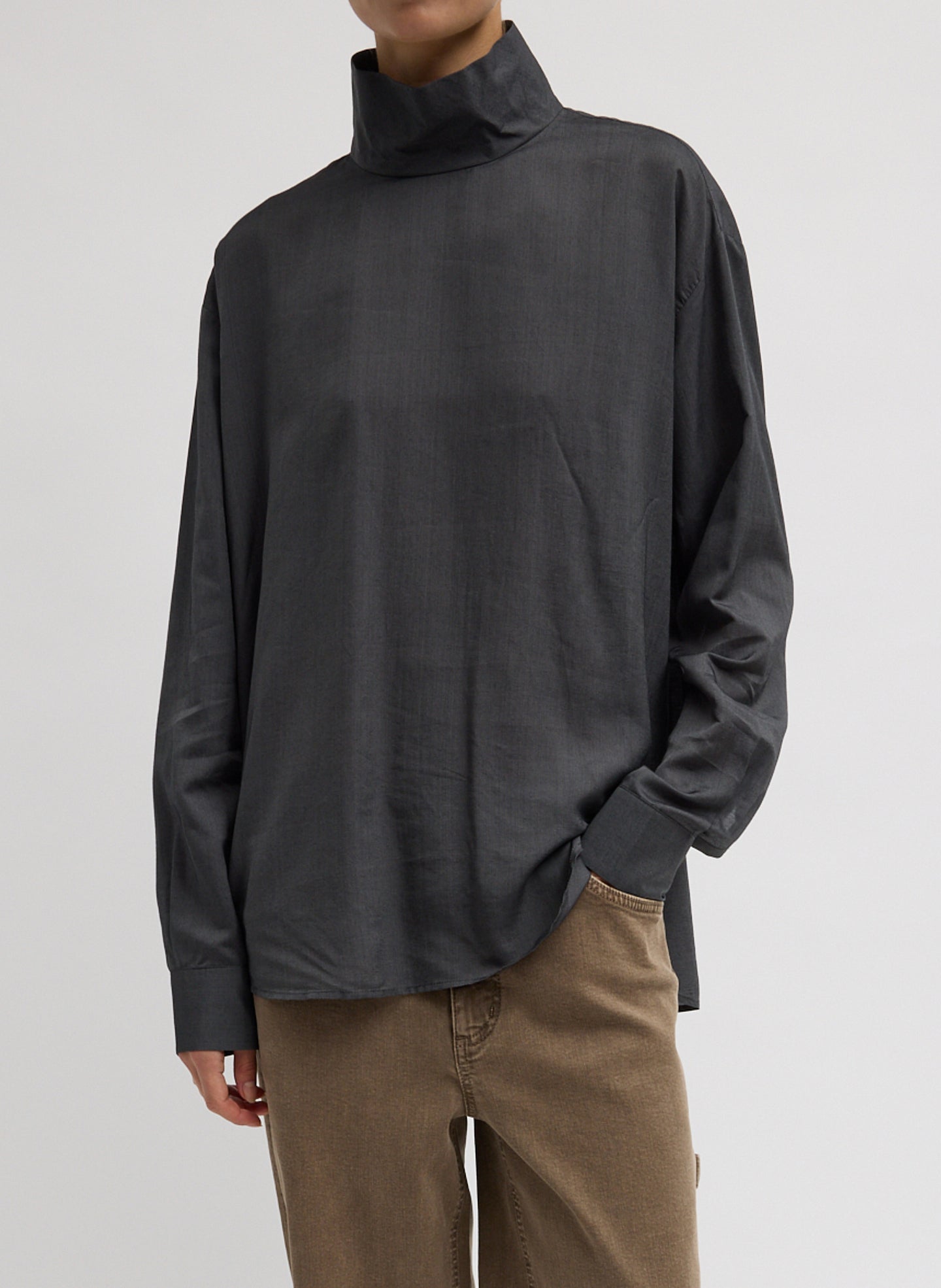 Ultra Light Silk Tencel Funnel Neck Shirt | Tibi