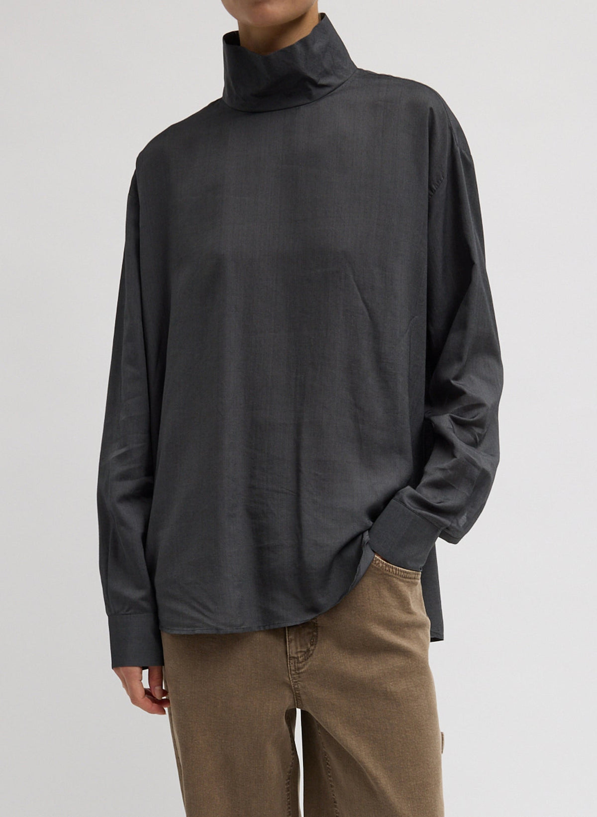 Ultra Light Silk Tencel Funnel Neck Shirt | Tibi