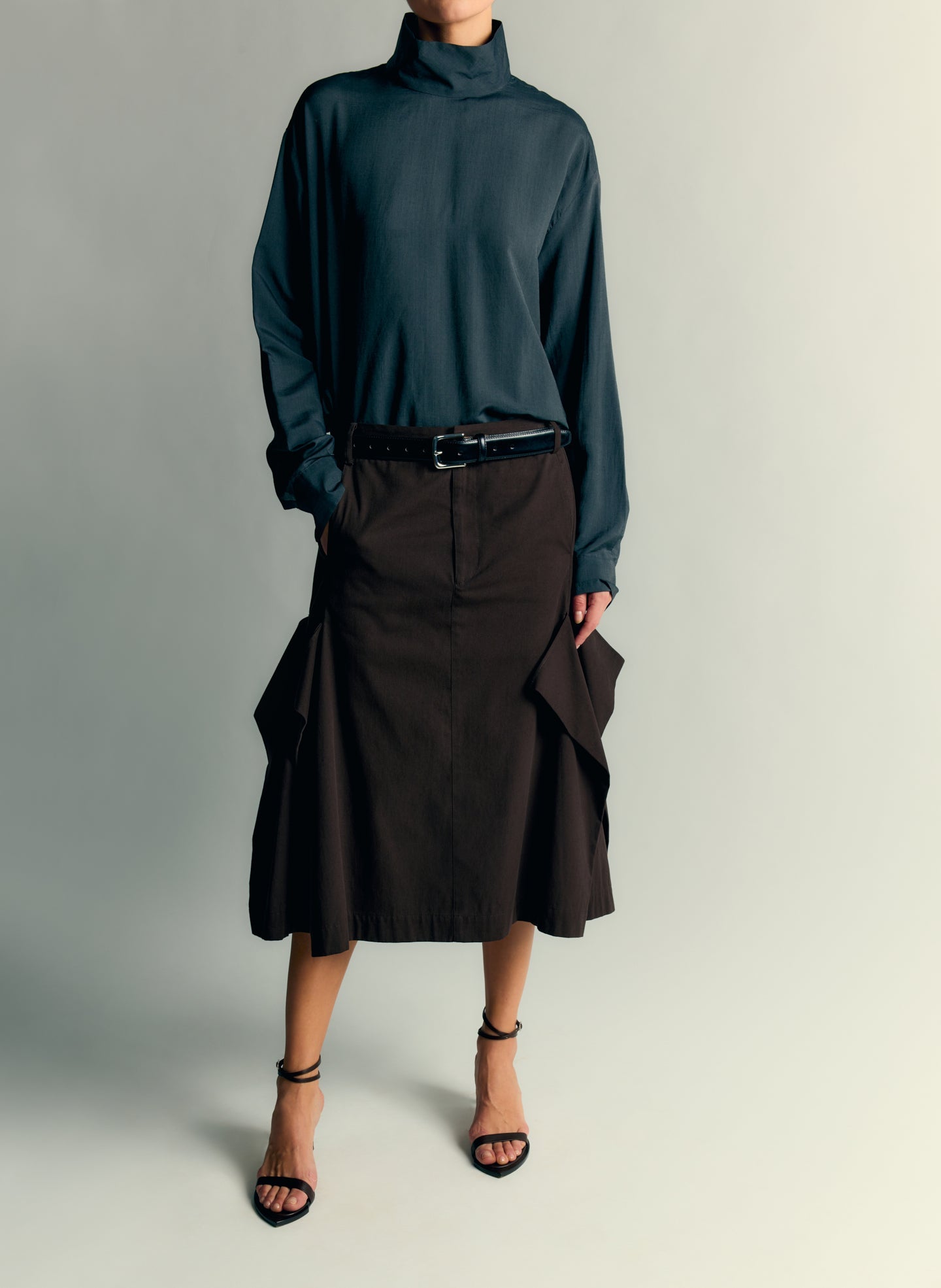 Ultra Light Silk Tencel Funnel Neck Shirt | Tibi