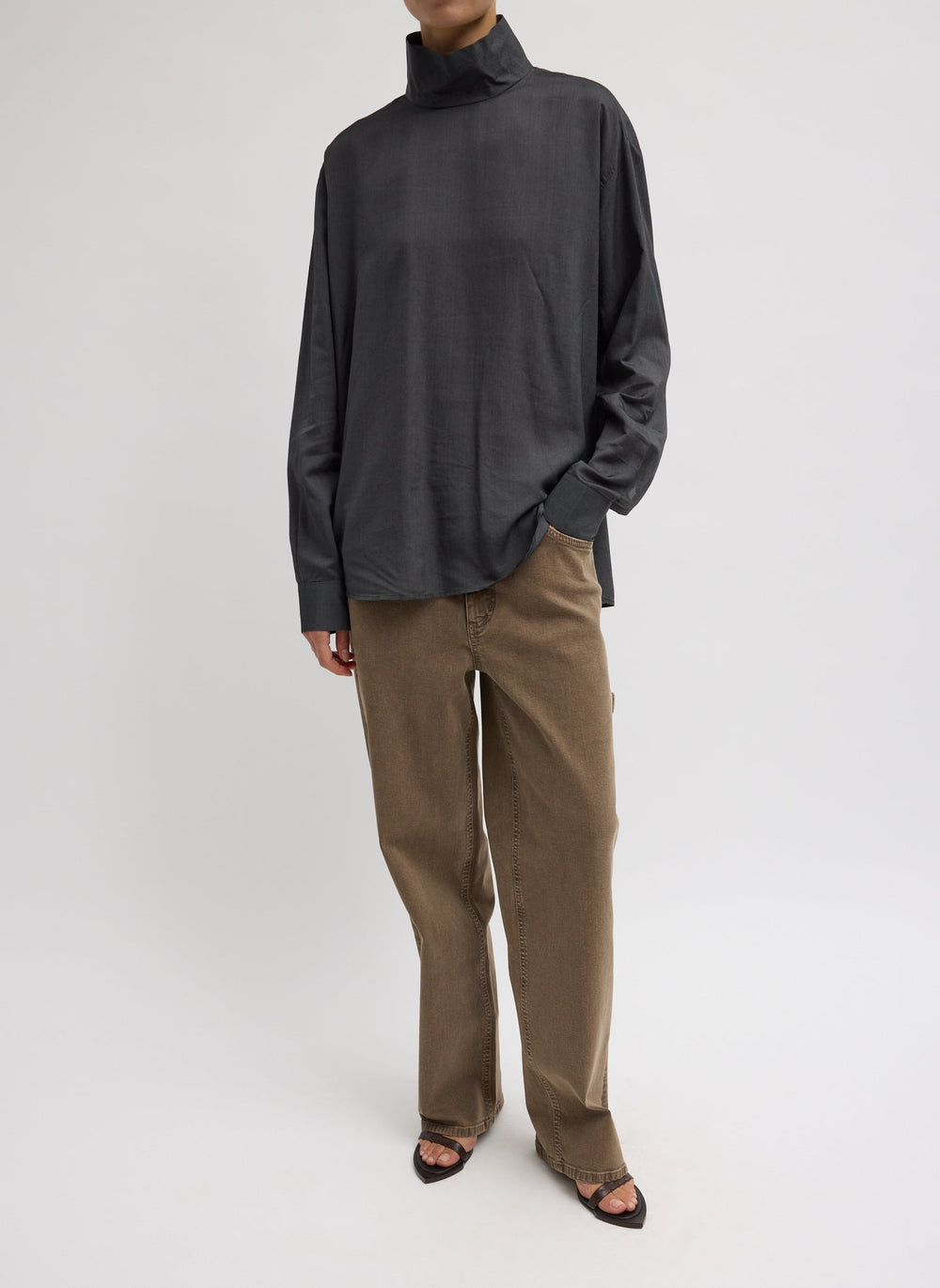 Ultra Light Silk Tencel Funnel Neck Shirt | Tibi