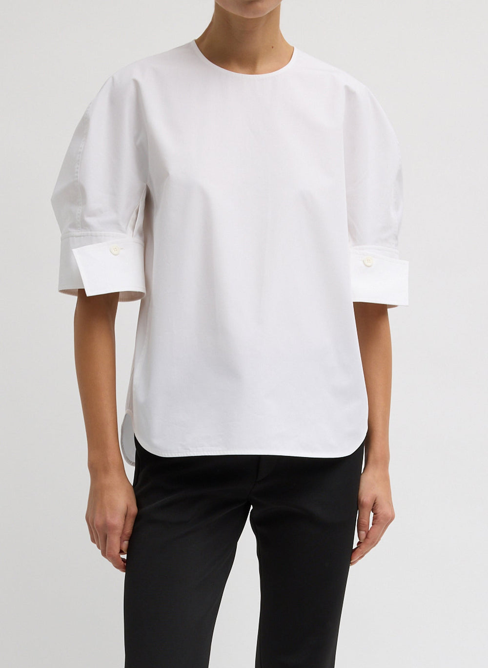 Compact Eco Poplin Reverse Sleeve Top | Tibi