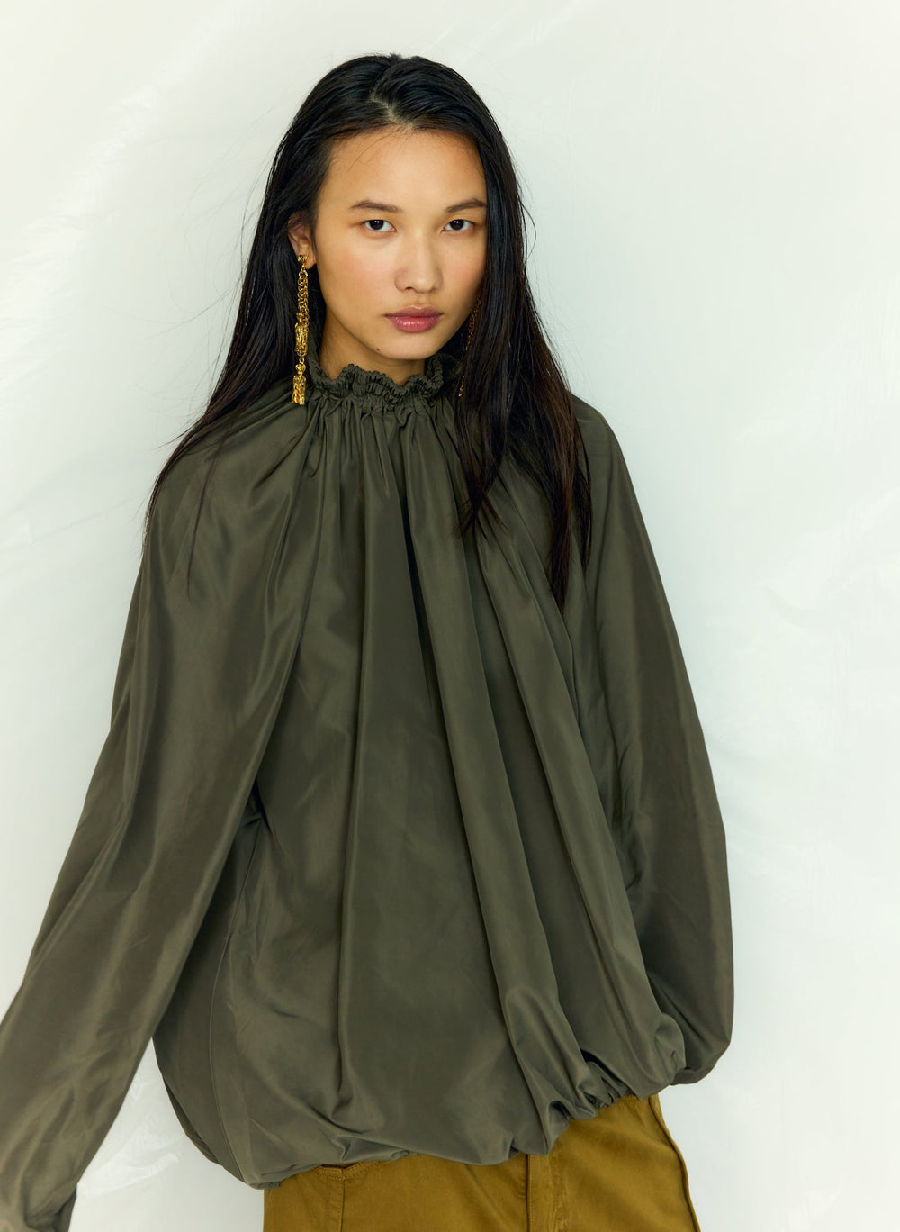 Italian Sporty Nylon Shirred Anorak Top | Tibi