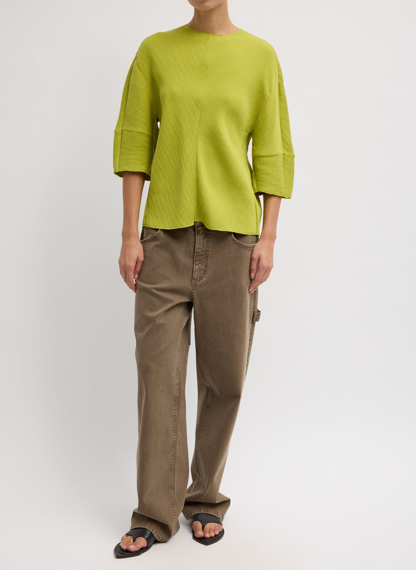 Viscose Plisse Hinged Short Sleeve Top | Tibi