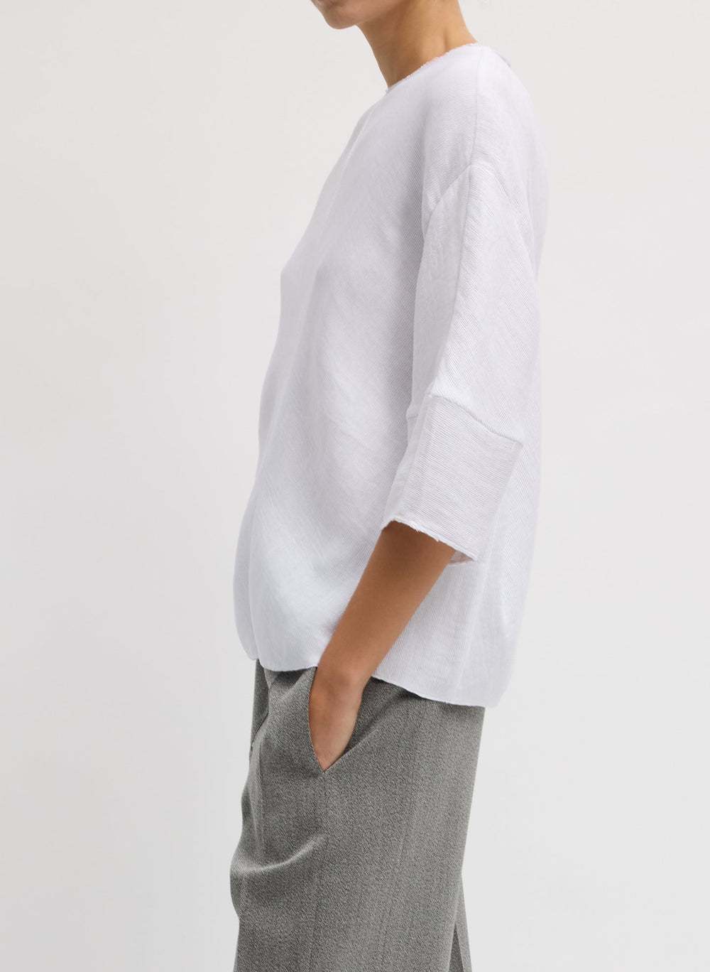 Viscose Plisse Hinged Short Sleeve Top | Tibi