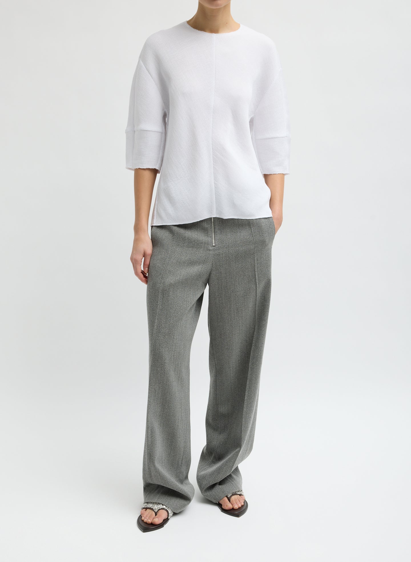 Viscose Plisse Hinged Short Sleeve Top | Tibi