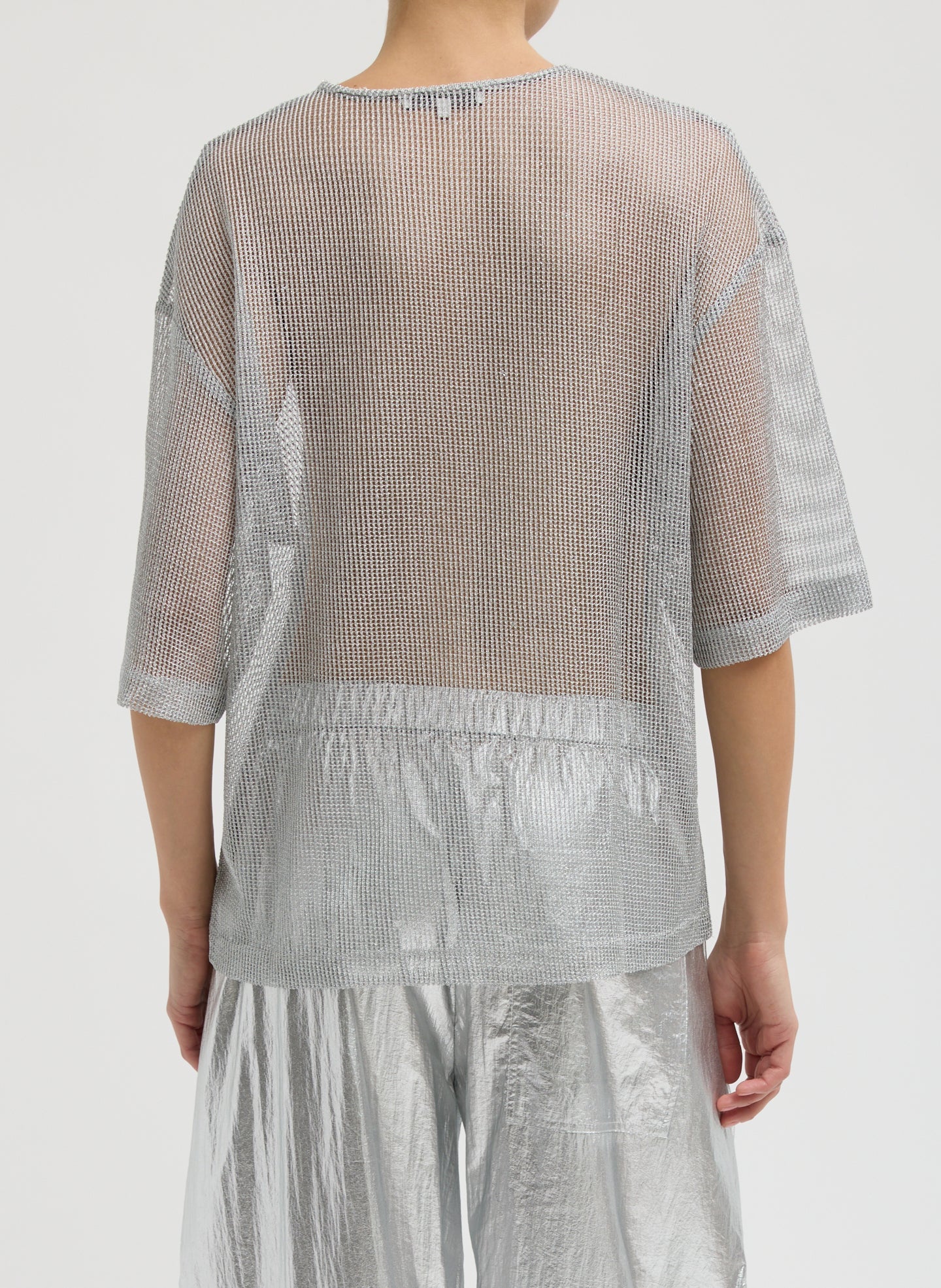 Viscose Metallic Mesh Easy T-Shirt | Tibi