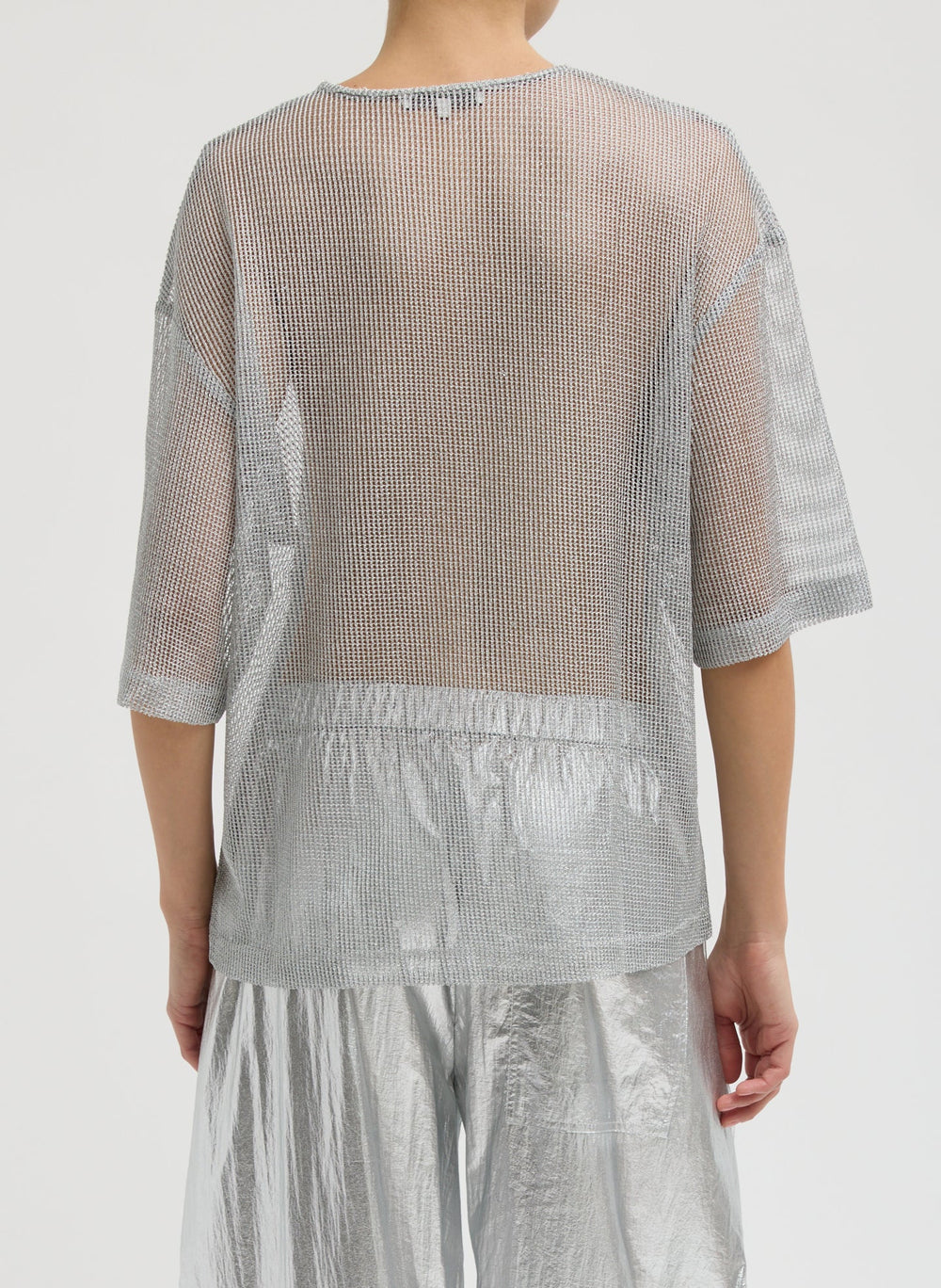 Viscose Metallic Mesh Easy T-Shirt | Tibi