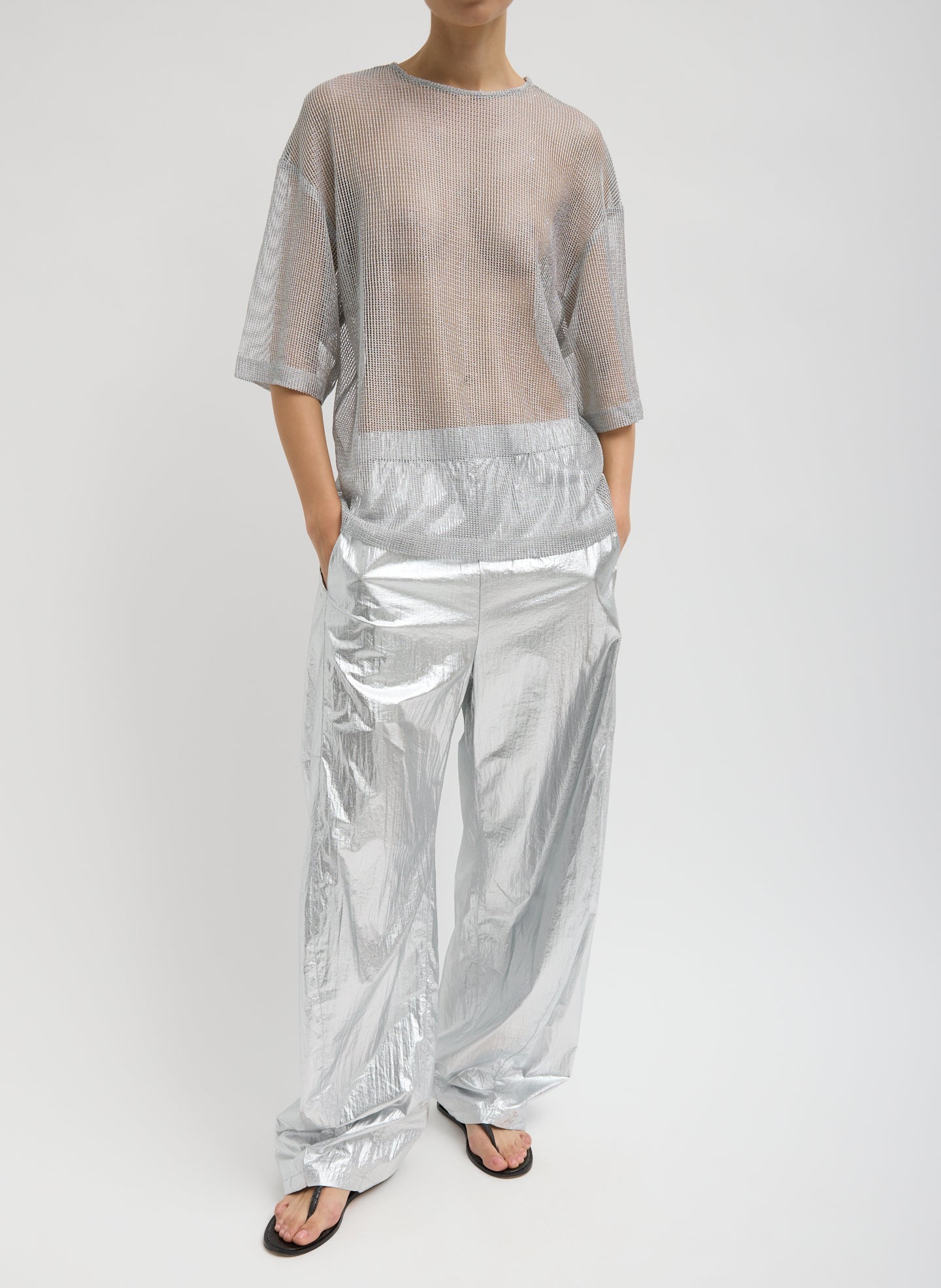 Viscose Metallic Mesh Easy T-Shirt | Tibi