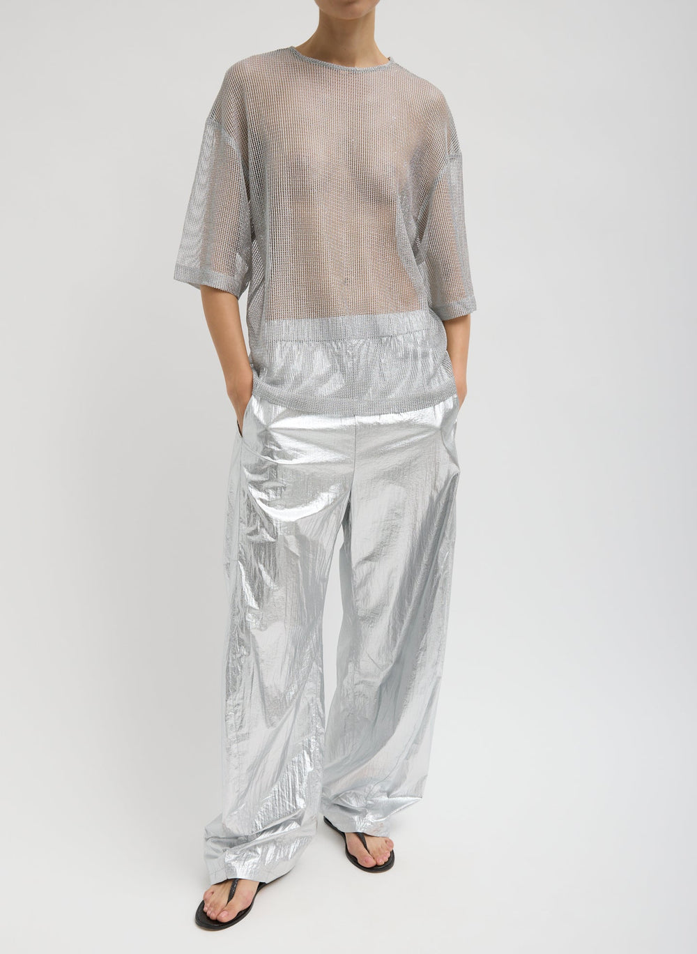 Viscose Metallic Mesh Easy T-Shirt | Tibi