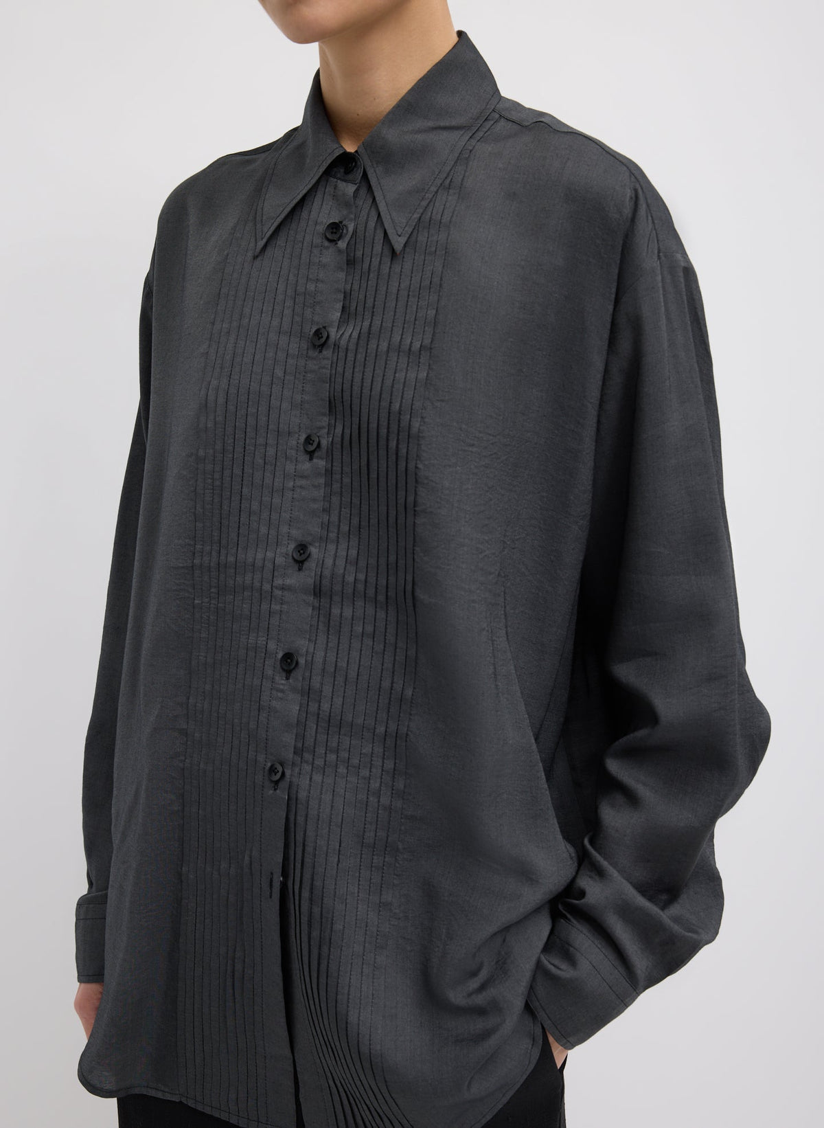 Silk Voile Easy Pintucked Shirt | Tibi