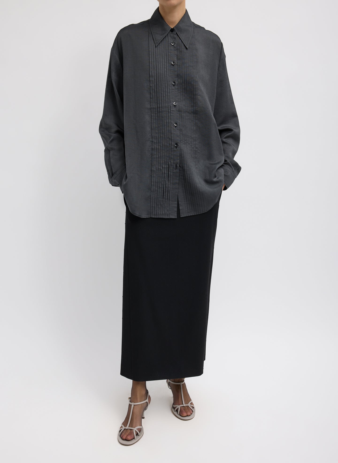Silk Voile Easy Pintucked Shirt | Tibi