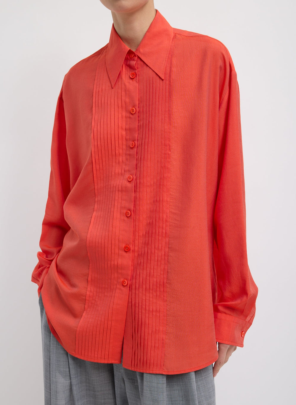 Silk Voile Easy Pintucked Shirt | Tibi