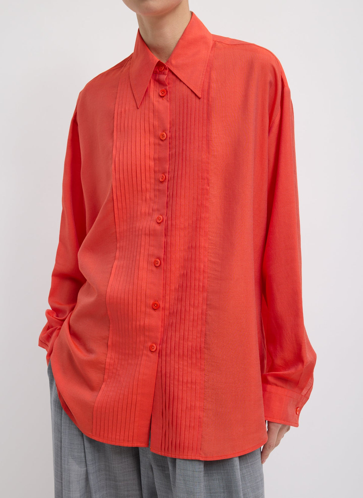 Silk Voile Easy Pintucked Shirt | Tibi