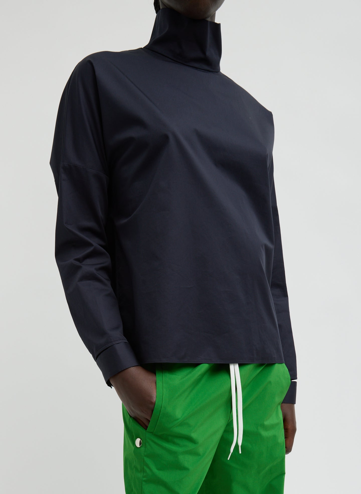 Eco Poplin Funnel Neck Dolman Top | Tibi