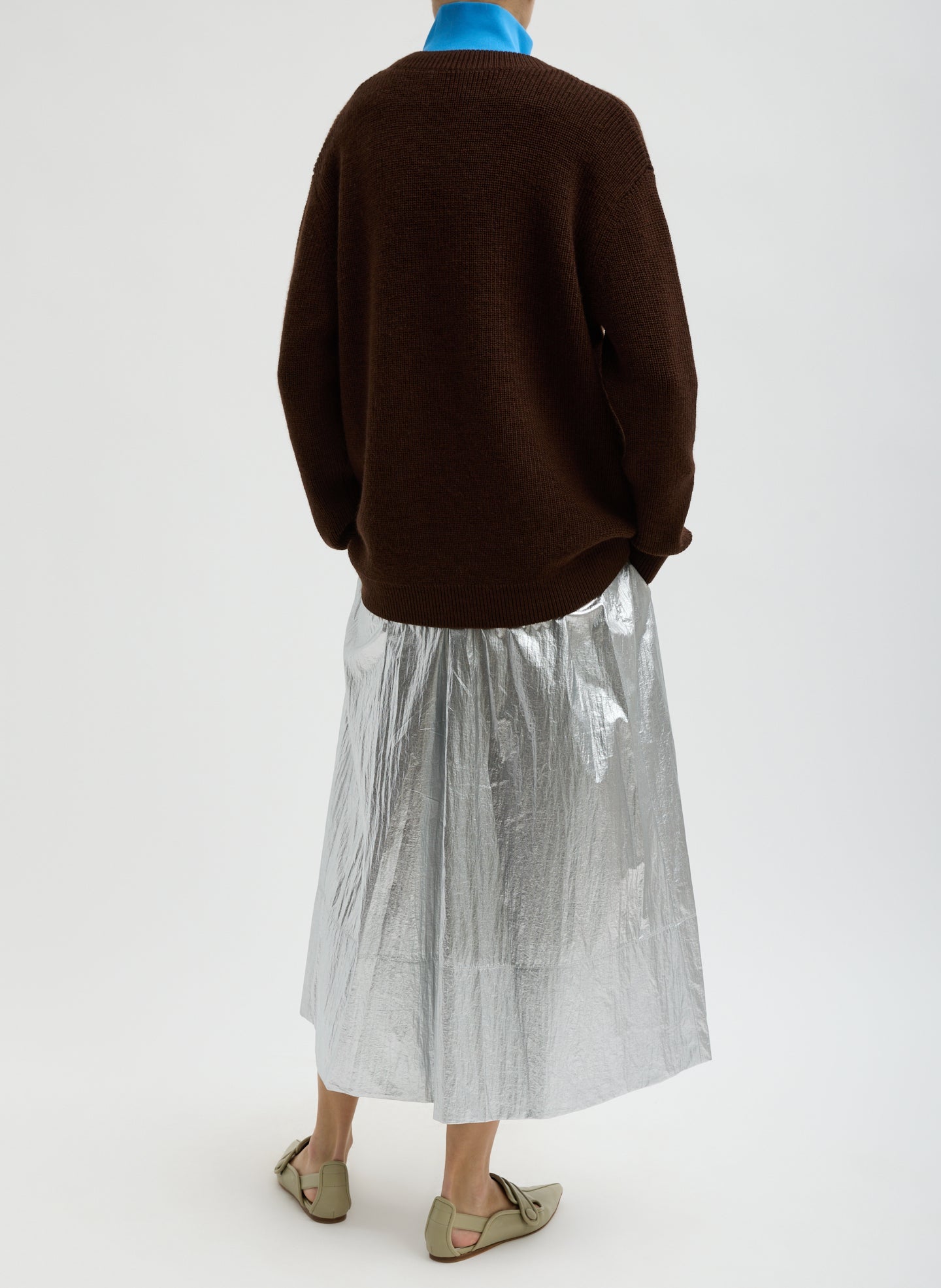 Silver Metallic Nylon Pull On Full Skirt | Tibi