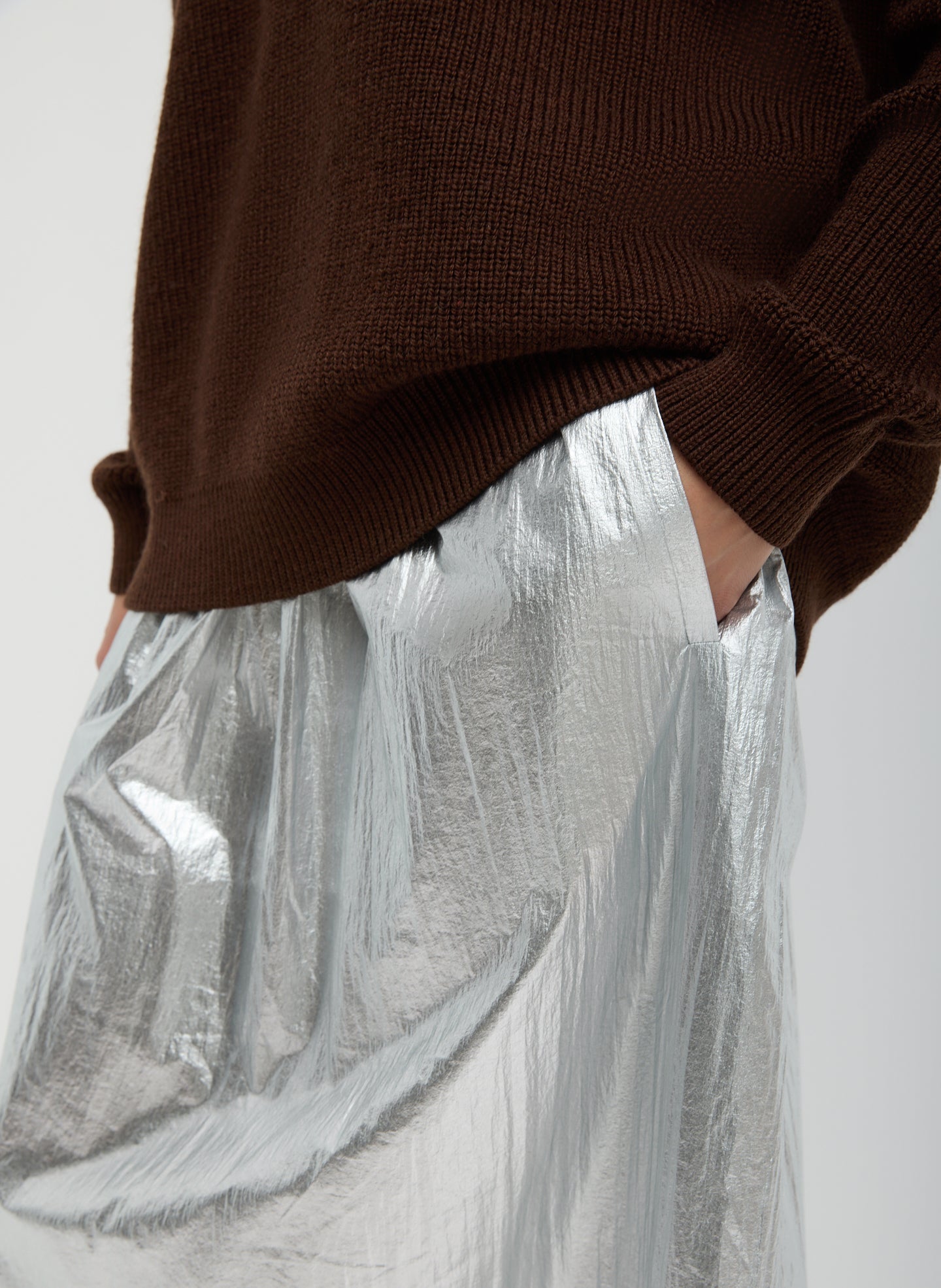 Silver Metallic Nylon Pull On Full Skirt | Tibi