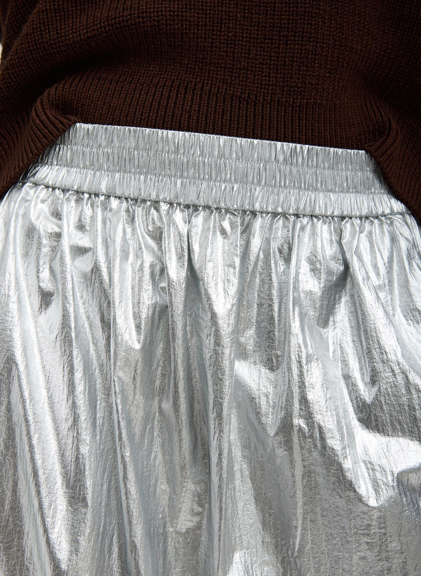 Silver Metallic Nylon Pull On Full Skirt | Tibi