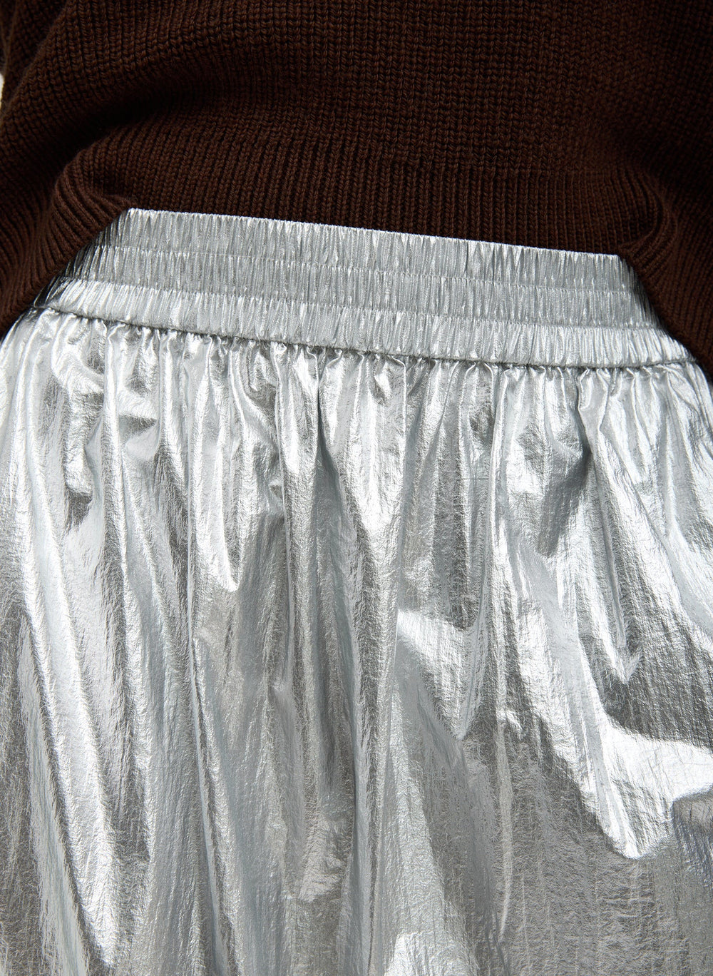 Silver Metallic Nylon Pull On Full Skirt | Tibi