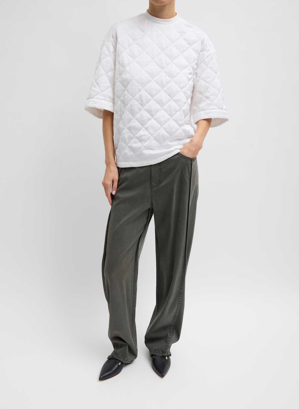 Garment Dyed Stretch Twill Tuck Pant | Tibi