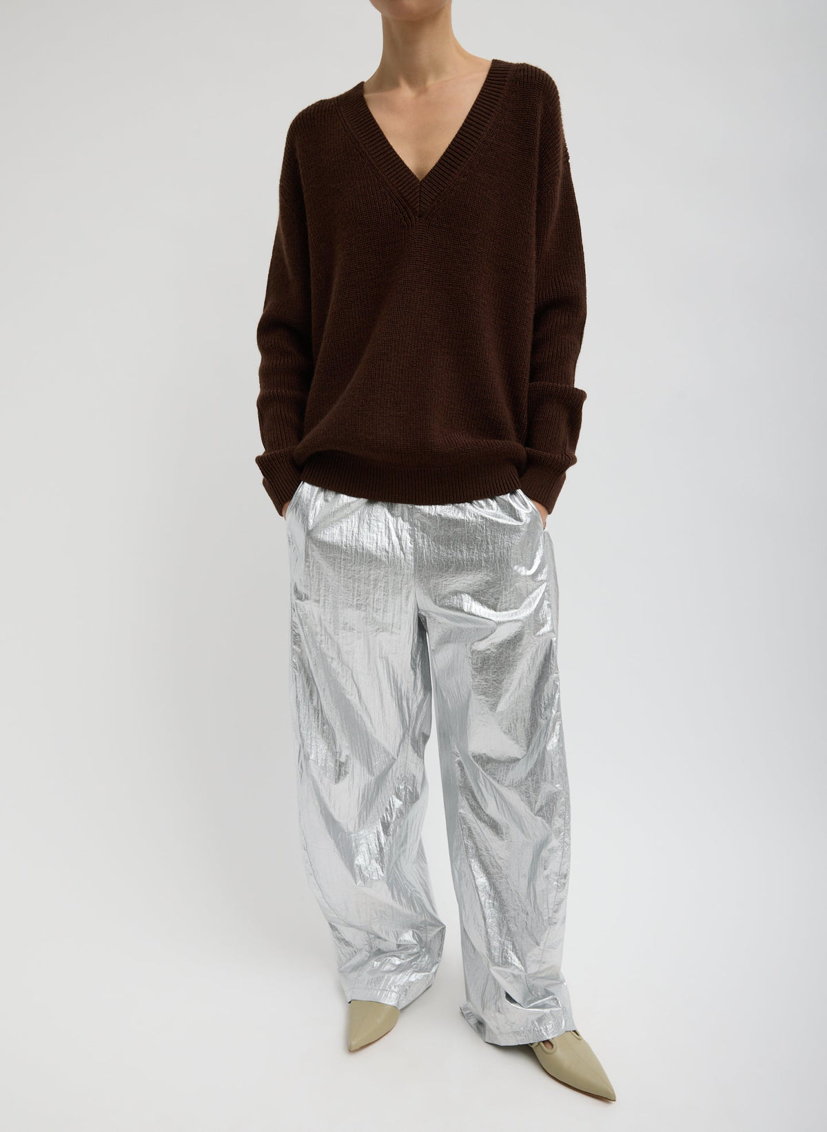 Silver Metallic Nylon Winslow Pant | Tibi