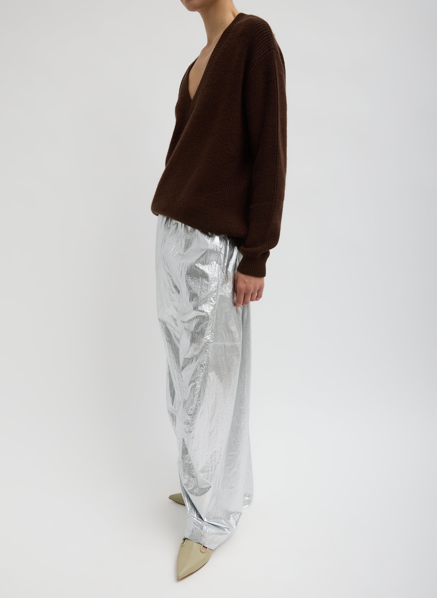 Silver Metallic Nylon Winslow Pant | Tibi